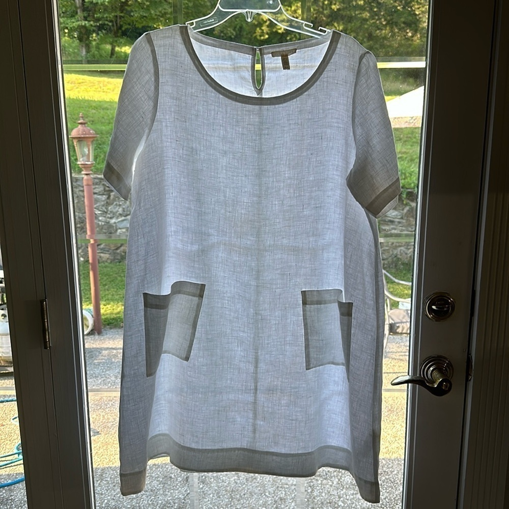 Eileen Fisher White Linen Short Sleeve M Dress Excellent Condition